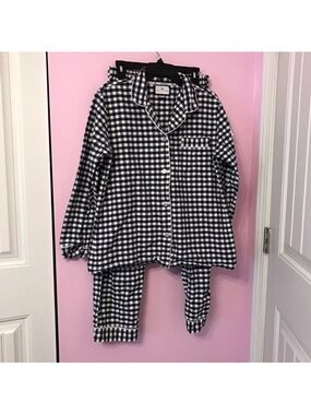 Navy & White Gingham Women Pajama Set - Classic Button-Down